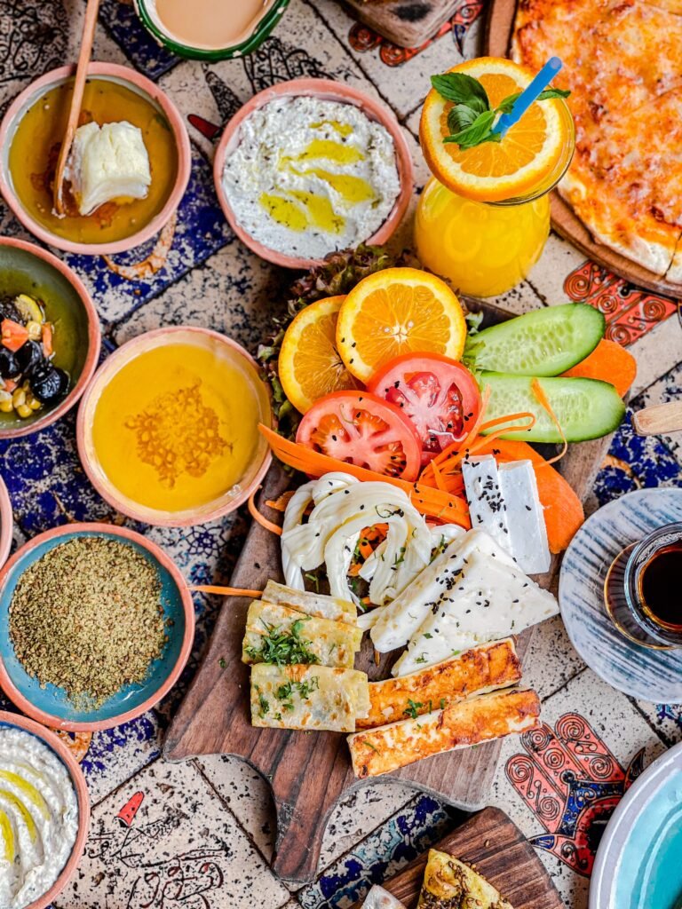 A table set with fresh, healthy food