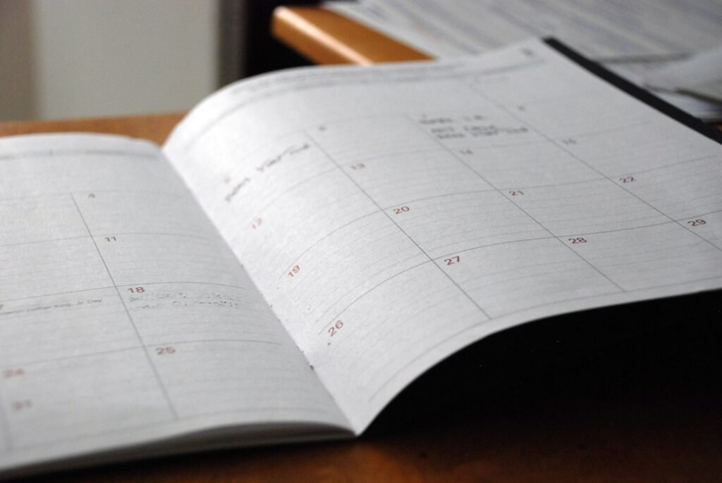 A monthly calendar used for planning routines